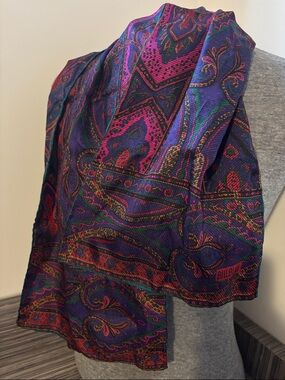Vintage Bill Blass Vibrant Paisley Silk Scarf